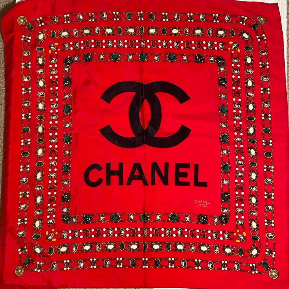 Vintage Chanel Silk Red Scarf
